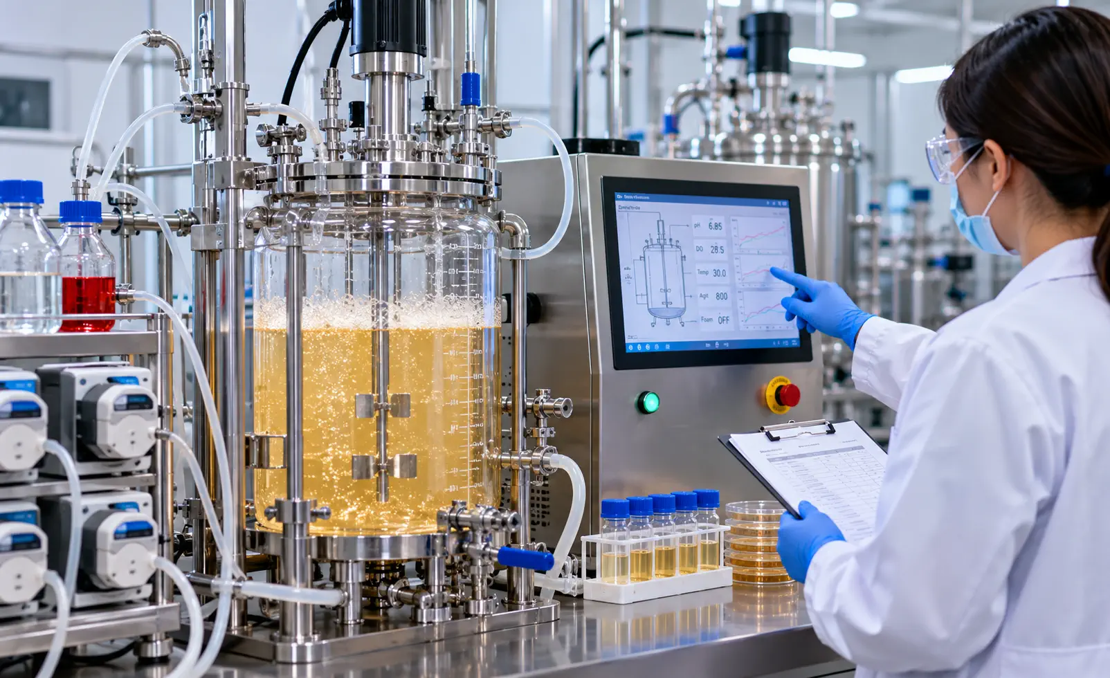 Laboratory bioreactor with process monitoring during an aerated microbial fermentation
