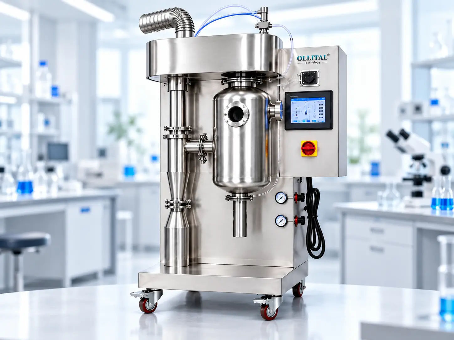 Stainless steel laboratory spray dryer for powder collection assessment